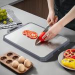 Cutting Board 304 Stainless Steel, Double Sided Steel Cutting Boards for kitchen, Wheat Straw Large Board for Kitchen, 17.1 * 11.7 inch, Dishwasher Safe
