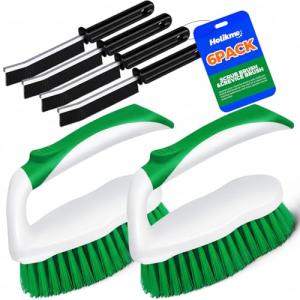 Scrub Brush Crevice Cleaning Brush - 6 Pack, Upgraded Scrub Brushes for Cleaning, Heavy-Duty Scrub Brush, Stiff Bristles Cleaning Brush, for Kitchen, Bathtub, Floor and Wall Surfaces, Green