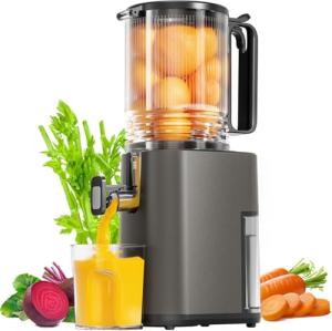 Cold Press Juicer, 5.5inch Wide Feed Chute Juicer Machine, Slow Masticating Juicer for Whole Vegetables & Fruits, Gray