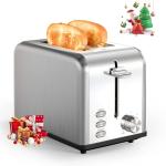 YSSOA 2 Slice Stainless Steel Toaster, 6 Shade Settings and Bagel/Defrost/Cancel Functions, with Extra Wide Slot & Removable Crumb Tray, for Various Bread & Waffle, Silver New