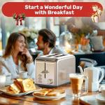 YSSOA 2 Slice Stainless Steel Toaster, 6 Shade Settings and Bagel/Defrost/Cancel Functions, with Extra Wide Slot & Removable Crumb Tray, for Various Bread & Waffle, Silver New