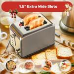 YSSOA 2 Slice Stainless Steel Toaster, 6 Shade Settings and Bagel/Defrost/Cancel Functions, with Extra Wide Slot & Removable Crumb Tray, for Various Bread & Waffle, Silver New