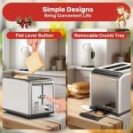 YSSOA 2 Slice Stainless Steel Toaster, 6 Shade Settings and Bagel/Defrost/Cancel Functions, with Extra Wide Slot & Removable Crumb Tray, for Various Bread & Waffle, Silver New