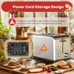 YSSOA 2 Slice Stainless Steel Toaster, 6 Shade Settings and Bagel/Defrost/Cancel Functions, with Extra Wide Slot & Removable Crumb Tray, for Various Bread & Waffle, Silver New
