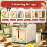 YSSOA 2 Slice Stainless Steel Toaster, 6 Shade Settings and Bagel/Defrost/Cancel Functions, with Extra Wide Slot & Removable Crumb Tray, for Various Bread & Waffle, Silver New