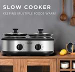 Sunvivi Dual Pot Slow Cooker, 2 Pot Small Mini Crock Buffet Server and Warmer, Upgraded Oval Ceramic Double Pot Buffet Food Warmer Adjustable Temp Glass Lid, Total 2.5 Quarts