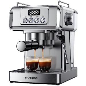 SHARDOR 20-Bar Espresso Machine for Home Barista, Built-In Steam Wand for Latte & Cappuccino, Stainless Steel Coffee Maker with Temp Display, 1350W, 60oz Water Reservoir