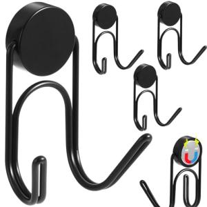 Buelkmag Magnetic Hooks 304 Stainless Steel Hooks Heavy Duty Magnets Hanging Hooks for Refrigerator Grill Toolbox Outdoor,Cruise Essentials Camper Accessories,4pack(Black,1.1in-2 40Lbs)