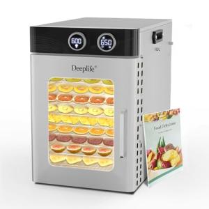 Food Dehydrator 12-Tray 1200W for Jerky, Fruit, Meat, Herbs, Premium Stainless Steel, Adjustable Timer, Temperature Control, Overheat Protection