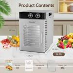 Food Dehydrator 12-Tray 1200W for Jerky, Fruit, Meat, Herbs, Premium Stainless Steel, Adjustable Timer, Temperature Control, Overheat Protection