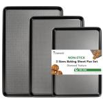 Tiawudi Baking Sheet Pan Set, 0.8mm Thick Heavy Duty Cookie Sheet with Diamond Texture Pattern, Nonstick Baking Tray for Oven, Carbon Steel Half, Jerry Roll Pan, Set of 3