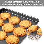 Tiawudi Baking Sheet Pan Set, 0.8mm Thick Heavy Duty Cookie Sheet with Diamond Texture Pattern, Nonstick Baking Tray for Oven, Carbon Steel Half, Jerry Roll Pan, Set of 3
