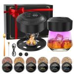Electric Whiskey Smoker Kit: Old Fashioned Drink Smoker Kit with 6 Flavors Wood Chips, Whiskey Smoker Infuser Kit, No Butane Needed Bourbon Smoker Kit with RGB light and battery level display
