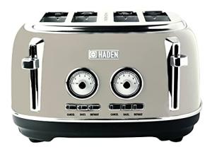 Haden Dorset 4 Slice Wide Slot Stainless Steel Toaster with Adjustable Browning Control & Non-Slip Feet, Putty & Chrome