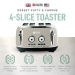 Haden Dorset 4 Slice Wide Slot Stainless Steel Toaster with Adjustable Browning Control & Non-Slip Feet, Putty & Chrome