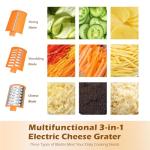 Electric Cheese Grater with 3 Set Blades, Automatic Efficient Slicer & Grater & Shredder for Carrot, Potato, Cabbage & More Vegetables/Salad/Cheese, 4" Large Feed Tube, Built-in Blade Storage Box