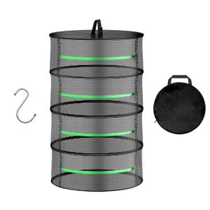 Simple Deluxe Herb Drying Rack 2 Layer 24'', Zipper & Hook Hanging Dry Mesh Folding Basket Dryer for Clothes, Herbs
