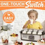 JoyMech Yogurt Maker Machine, 8 Glass Jars with Lids Reusable for Yoghurt, Oatmeal, Pudding, or Jello, Food-Grade Martial, One-touch Control, Homemade Yogurt