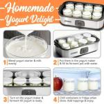 JoyMech Yogurt Maker Machine, 8 Glass Jars with Lids Reusable for Yoghurt, Oatmeal, Pudding, or Jello, Food-Grade Martial, One-touch Control, Homemade Yogurt