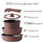 CAROTE 5pcs Pots and Pans Set Non stick,Cookware Set Detachable Handle,kitchen essentials,RV kitchen pot and pan,Induction Cookware,Oven Safe,PFOA PFOS FREE,Burgundy