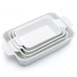 Dafuceramic Casserole Dishes for Oven, Baking Dishes, Ceramic Bakeware Sets of 4, Rectangular Baking Pan Set with Handles for Baking, Casserole, Kitchen, Wedding Gift,White