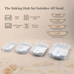 Dafuceramic Casserole Dishes for Oven, Baking Dishes, Ceramic Bakeware Sets of 4, Rectangular Baking Pan Set with Handles for Baking, Casserole, Kitchen, Wedding Gift,White