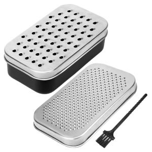 2 In 1 Cheese Grater with Container and Lid Metal Handheld with Storage Box Stainless Steel – Citrus Lemon Zester, Fruit Vegetable Onion Choppers, Airtight Includes Hand Peelers, Grinder, Shredder
