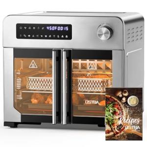 OSTBA French Door Air Fryer Toaster Oven Combo, Airfryer Convection Oven Countertop 10-in-1 Combo, 30% Faster 90% Less Oil, 102 Recipes & 7 Accessories Included 24 QT Stainless Steel