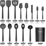 Coukre Silicone Kitchen Cooking Utensils Set with Holder – Heat-Resistant, Food-Grade Kitchen Tools, Spatula, Spoon & Gadgets for Non-Stick Pans, Dishwasher Safe (14, PureBlack)