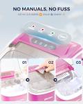 EUHOMY Countertop Ice Maker Machine with Handle, 26lbs in 24Hrs, 9 Ice Cubes Ready in 6 Mins, Auto-Cleaning Portable Ice Maker with Basket and Scoop, for Home/Kitchen/Camping/RV. (Pink)