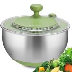SUSTEAS Stainless Steel Salad Spinner, Lettuce Spinner with Non-Slip Base, Drainage Hole, Stop Button, Vegetable Dryer, Fruit Washer, BPA-Free, Dishwasher Safe, 4.25Qt