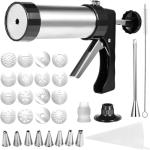 Churro Maker Machine Kit - Stainless Steel Churro Gun with 8 Piping Nozzles, 16 Discs, 1 Brush & Piping Bag, Multifunctional Cookie Press for Homemade Churros, Donuts, and Pastries