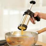 Churro Maker Machine Kit - Stainless Steel Churro Gun with 8 Piping Nozzles, 16 Discs, 1 Brush & Piping Bag, Multifunctional Cookie Press for Homemade Churros, Donuts, and Pastries