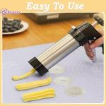 Churro Maker Machine Kit - Stainless Steel Churro Gun with 8 Piping Nozzles, 16 Discs, 1 Brush & Piping Bag, Multifunctional Cookie Press for Homemade Churros, Donuts, and Pastries