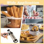 Churro Maker Machine Kit - Stainless Steel Churro Gun with 8 Piping Nozzles, 16 Discs, 1 Brush & Piping Bag, Multifunctional Cookie Press for Homemade Churros, Donuts, and Pastries