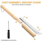 26'' Pizza Brush with Stainless Steel Stone Scraper - Brass Bristles - Wood Handle - Hanging Ring - Outdoor Pizza Oven Accessory - Compatible with Ooni, Gozney, Blackstone, Solo Stove Ovens