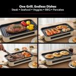 OVENTE 2-in-1 Electric Indoor Grill, 1500W Smokeless Korean BBQ Griddle with Non-Stick Removable Cooking Plate, 3 Raclette Cheese Pans, Adjustable Temperature Control, Dishwasher Safe, Beige BQR1502B