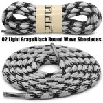 DELELE 2 Pair Round Wave Shape Non Slip Heavy Duty and Durable Outdoor Climbing Shoelaces Light Gray&Black Hiking Shoe Laces Shoestrings-39 inch