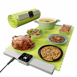 Relixcozy Food Warming Mat for Food, Electric Warming Tray with 5 Temp-Settings, Full-Surface Heating Pad for Food with Auto-Off Timer, Portable Food Warmers for Parties, Silicone Food Heating Mat
