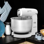 OVENTE Electric Stand Mixer with 3.5 Quarts Stainless Steel Mixing Bowl, 5 Speed Portable and Lightweight 250W Kitchen Mixer for Everyday Use, Includes 2 Egg Beater Whisk and Dough Hook, White SM680W