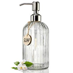 JASAI 18 Oz Clear Glass Soap Dispenser with Rust Proof Stainless Steel Pump, Refillable Liquid Hand soap Dispenser for Bathroom, Premium Kitchen Soap Dispenser (Clear).