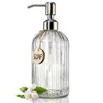 JASAI 18 Oz Clear Glass Soap Dispenser with Rust Proof Stainless Steel Pump, Refillable Liquid Hand soap Dispenser for Bathroom, Premium Kitchen Soap Dispenser (Clear).