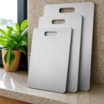 3Pcs Stainless Steel Cutting Board, Metal Steel Chopping Board for Kitchen, Double-Sided, Rust-Proof, Durable, Perfect for Vegetables, Meat and Fruit
