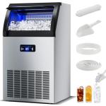 Commercial Ice Maker Machine 150 Lbs/24H Freestanding Stainless Steel Under Counter Ice Maker with 40lbs Ice Storage Capacity Scoop Water Filter Pipes for Restaurant Offices Bars Home