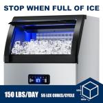 Commercial Ice Maker Machine 150 Lbs/24H Freestanding Stainless Steel Under Counter Ice Maker with 40lbs Ice Storage Capacity Scoop Water Filter Pipes for Restaurant Offices Bars Home