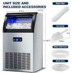 Commercial Ice Maker Machine 150 Lbs/24H Freestanding Stainless Steel Under Counter Ice Maker with 40lbs Ice Storage Capacity Scoop Water Filter Pipes for Restaurant Offices Bars Home