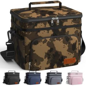 HOTOR Insulated Lunch Box for Men & Women - Leak-Proof Cooler Lunch Bag with 4 Pockets, Adjustable Strap, Ideal for Work, Picnic, Travel - Medium, Brown Camouflage, 10.2"×6.9"×8.5"