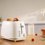Roter Mond 2 Slice Toaster Retro Stainless Steel with Bagel, Cancel, and Defrost Functions, 6 Bread Shade Settings, Extra Wide Slots and Removable Crumb Tray, Cream