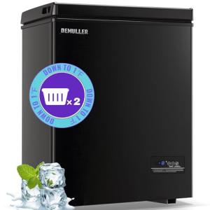 DEMULLER Chest Freezer, Small Deep 4.0 Cubic Feet Black Freezers, Compact Top Open Door with Electronic Panel, Temp Range -12 ℉ to 50 ℉, Two Storage Wire Baskets, Manual Defrost