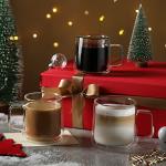 CNGLASS 12oz Glass Coffee Mugs,Double Wall Insulated Glass Cups with Handle,Clear Espresso Mugs for Latte,Cappuccino,Tea Bag,Set of 2